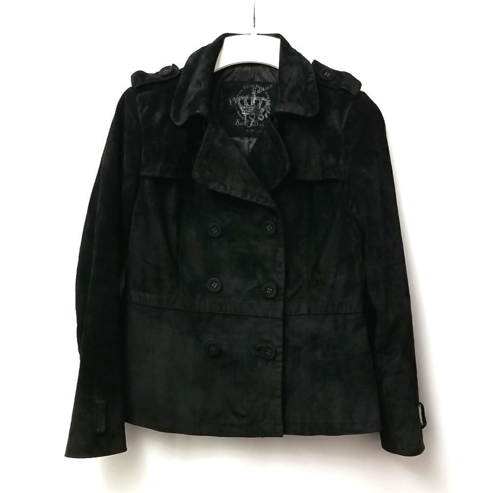 New Look Jacket Womens Size12 Vintage Edition Black Real Suede Front Button Up